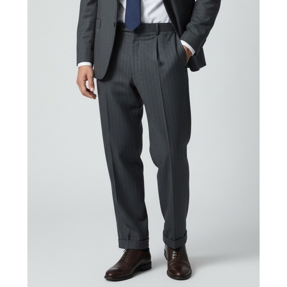 Brooks Brothers Makers Brooksease Wool Pinstripe Pleated Trousers Grey 36 Short